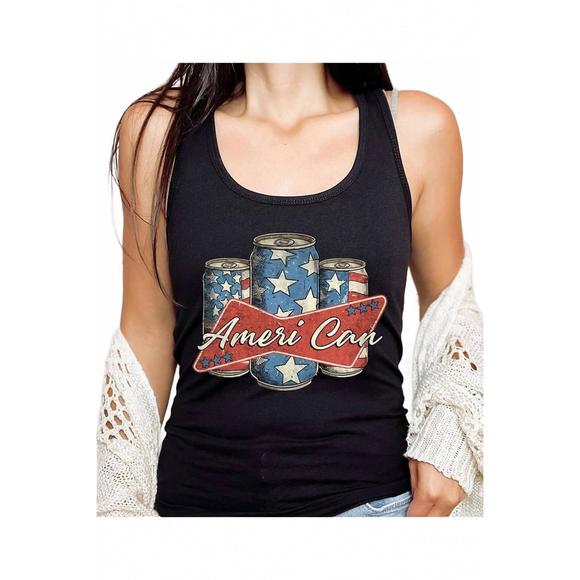 NEW HRT & LUV ameri can 4th of july graphic racerback tank top in black - Picture 1 of 1